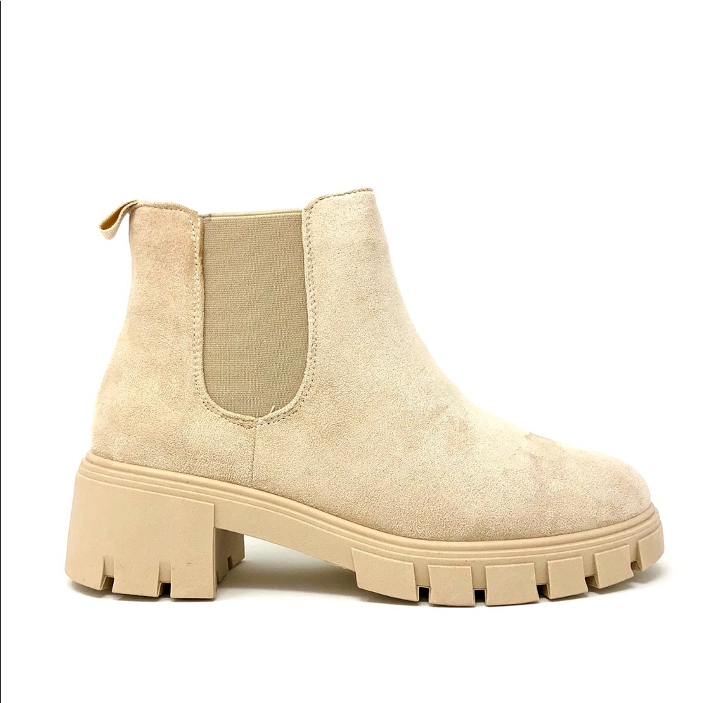Beige Vegan Suede Chunky Lug Boots - Picture 7 of 8